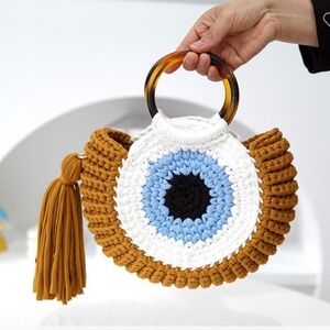 Chic Crochet Mini Bag with Evil Eye Design